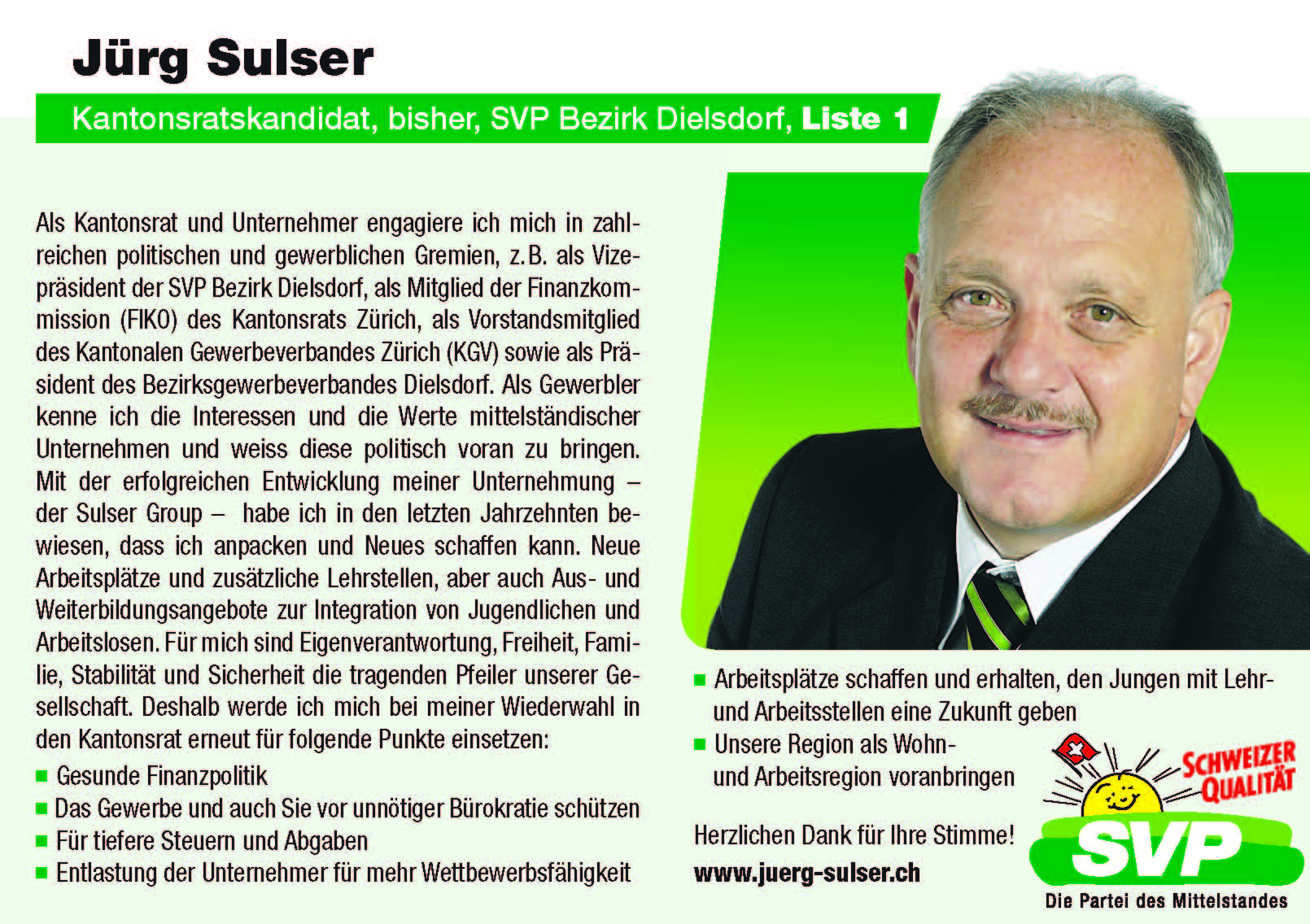 Inserat Jürg Sulser SVP Dielsdorf